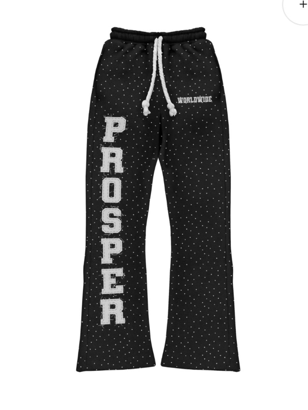 Black 'PROSPER' Rhinestone Sweatpants